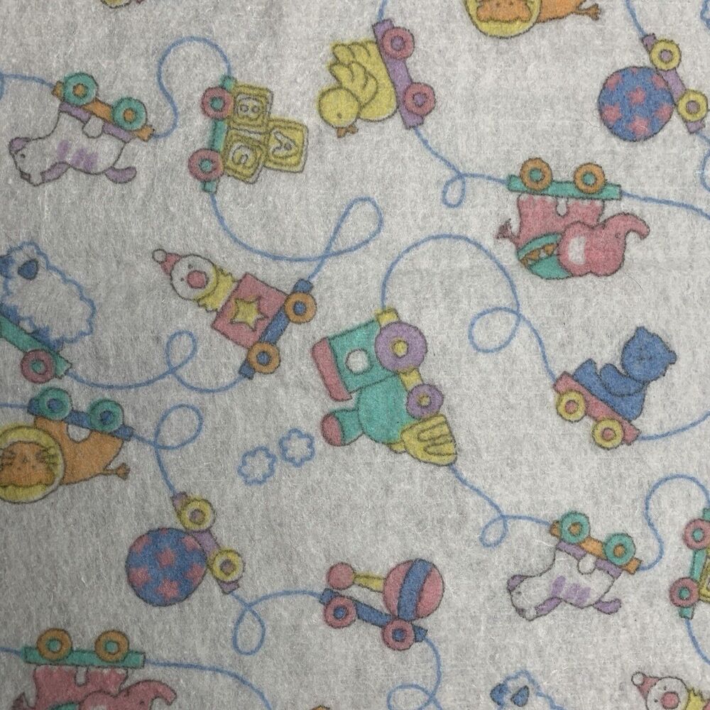 VTG Animal Train Baby Blanket 43 X 40 Toy Elephant‎ Rattle ABC Lion Silk Trim